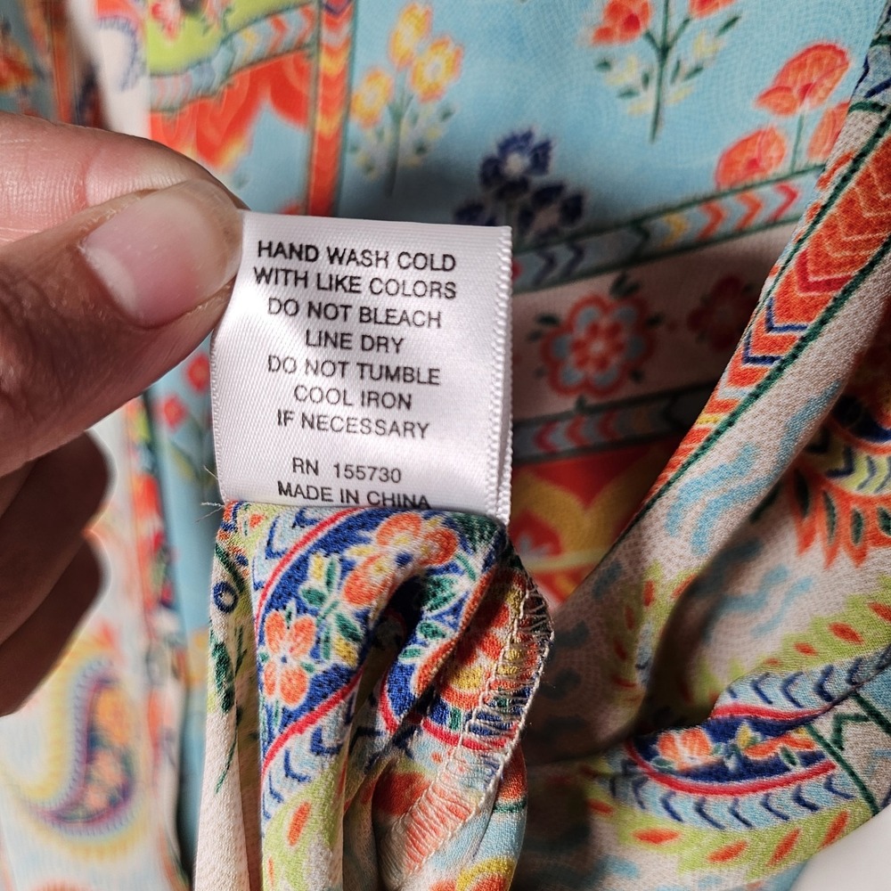 Rose and Olive Top Womens Large Blue Orange Mixed Paisley‎ Button Up Flowy Shirt - Picture 6 of 6